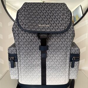 Michael Kors Monogram Cooper Large Backpack in Navy Blue and Gray